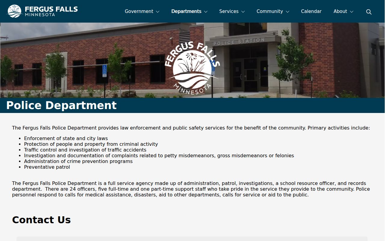 Fergus Falls Police Department public records and service page for arrest record questions