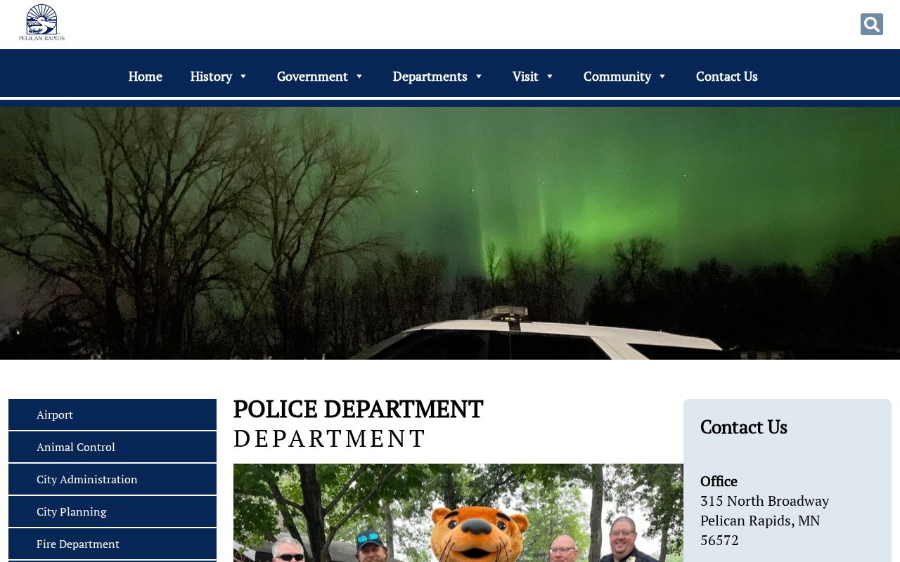 Pelican Rapids Police Department official data request page for city arrest records