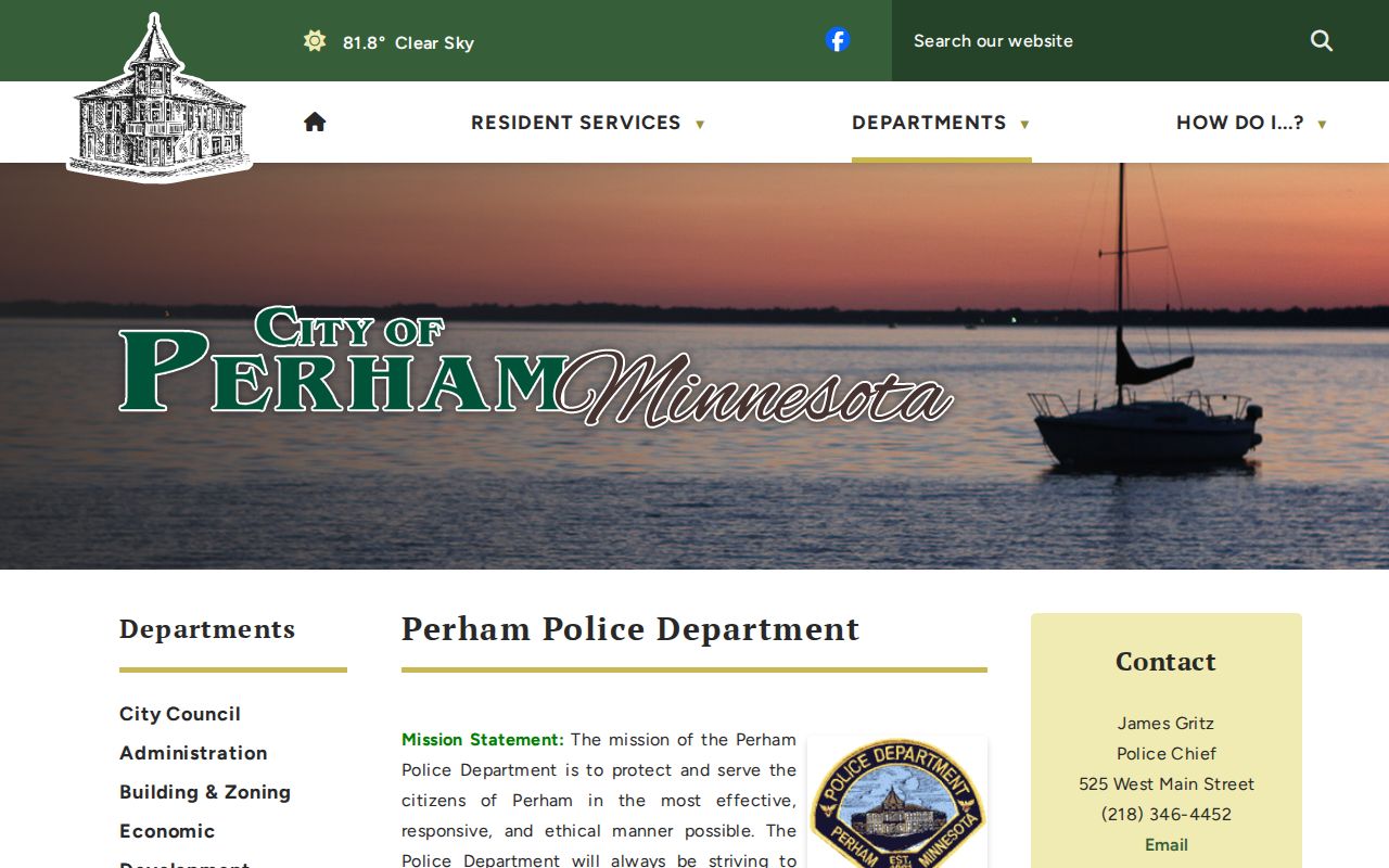 Perham Police Department official contact page for city arrest record requests